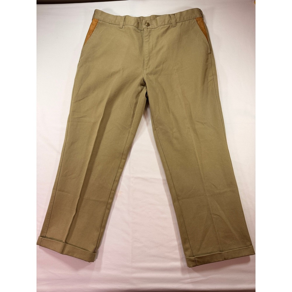 Orvis Mens Khaki Cotton Twill Field Pants Leather‎ Trim Cuffed Hunting Tan 40